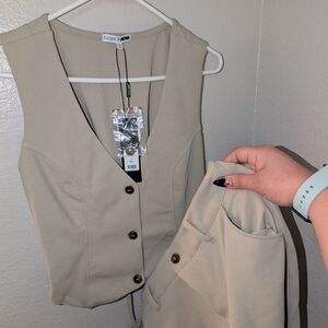 Fashion Nova Beige Vest and Pants Set
